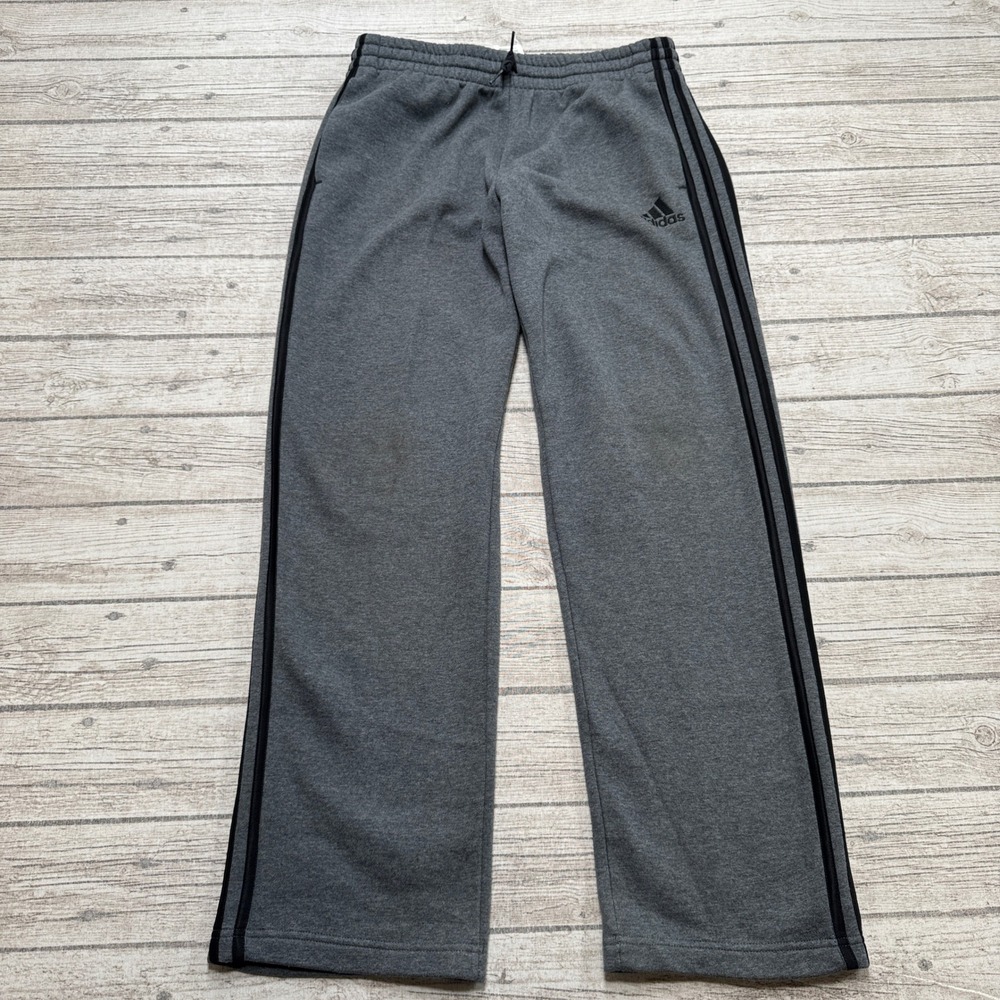Adidas Sweatpants Men's Medium Gray 3-Stripe Straight Leg Athletic Training Gym